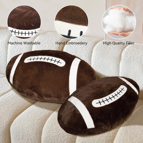 FPYWO 2 Pcs Football Pillow, Soft Football Plush Throw Pillows, Cute Football Decor for Couch Bedroom Game Day Party, Soft Fluffy Sports Decor Pillow, for Football Enthusiasts (20 Inch)