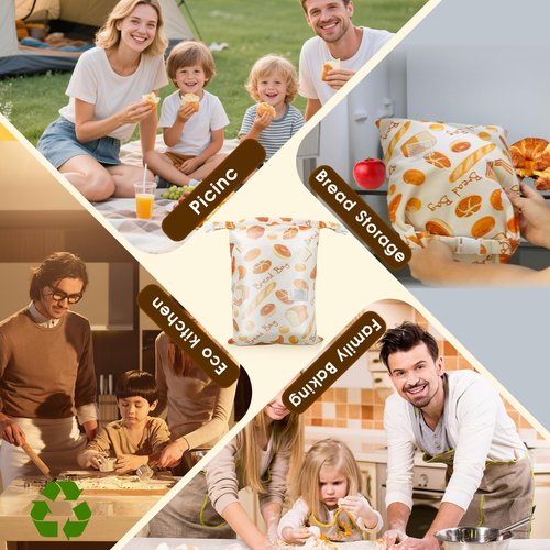 2 Pack Beeswax Bread Bags for Homemade Bread, Sourdough, Reusable Bread Bag XL Eco-Friendly Fresh Food Storage with Buckle & Zipper, Moisture Lock, Keeps Bakes Fresh Longer