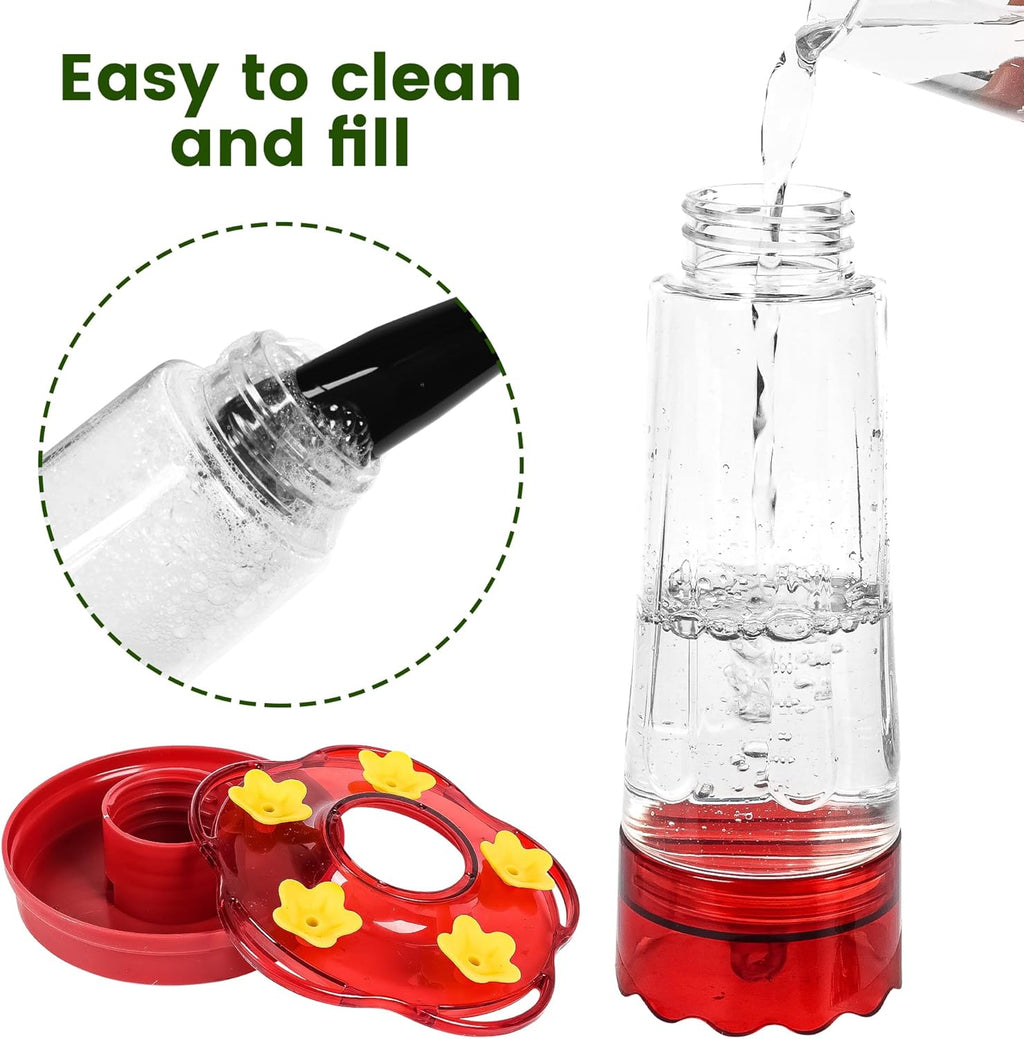 Skiennix Hummingbird Feeder - 15 Ounce Red Outdoor Feeder with 5 Feeding Ports & Ant Moat | Garden Décor