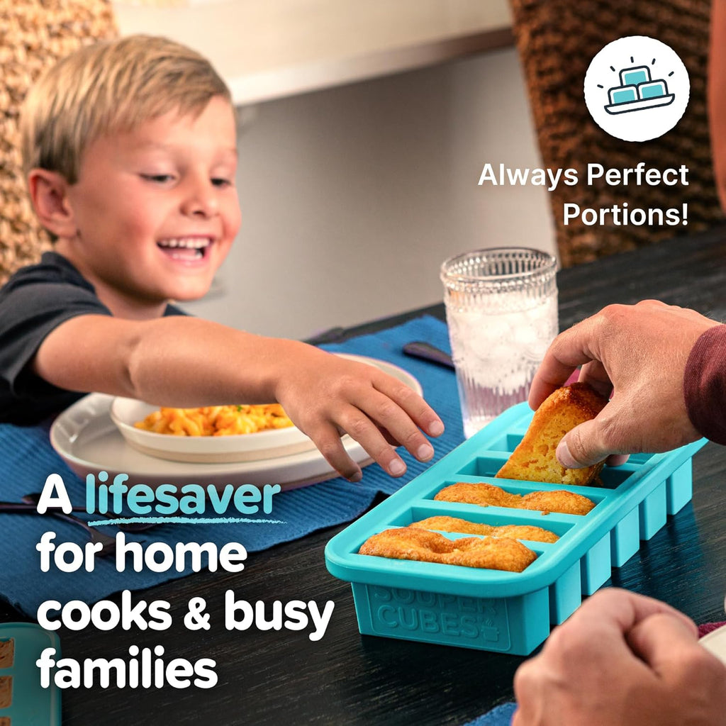 Souper Cubes Silicone Freezer Molds - Meal Prep Gift Set with 2 Tbsp, 1/2, 1, & 2 Cup Trays - Aqua