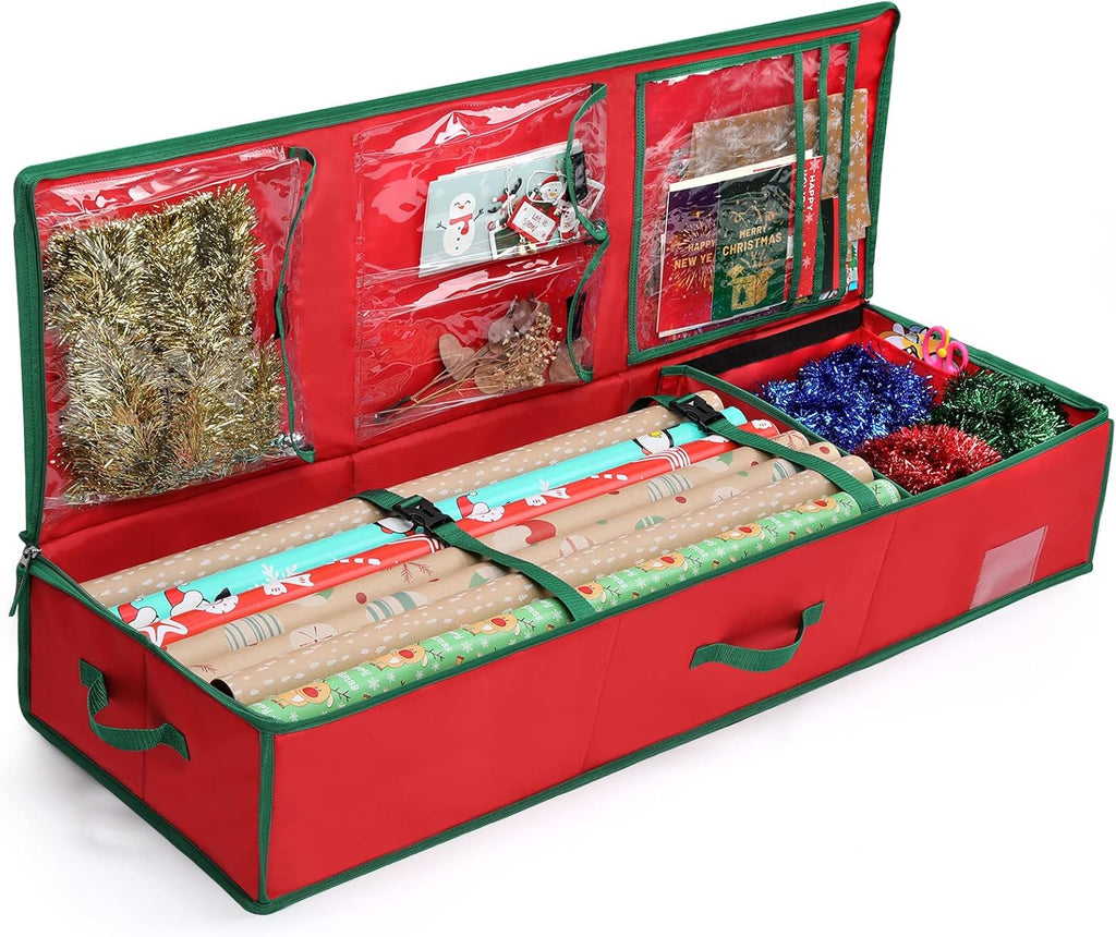 MaidMAX Christmas Wrapping Paper Storage Bag - 42-Inch Gift Wrap Organizer with Durable 600D Oxford Fabric | Holds Rolls, Ribbons & Bows