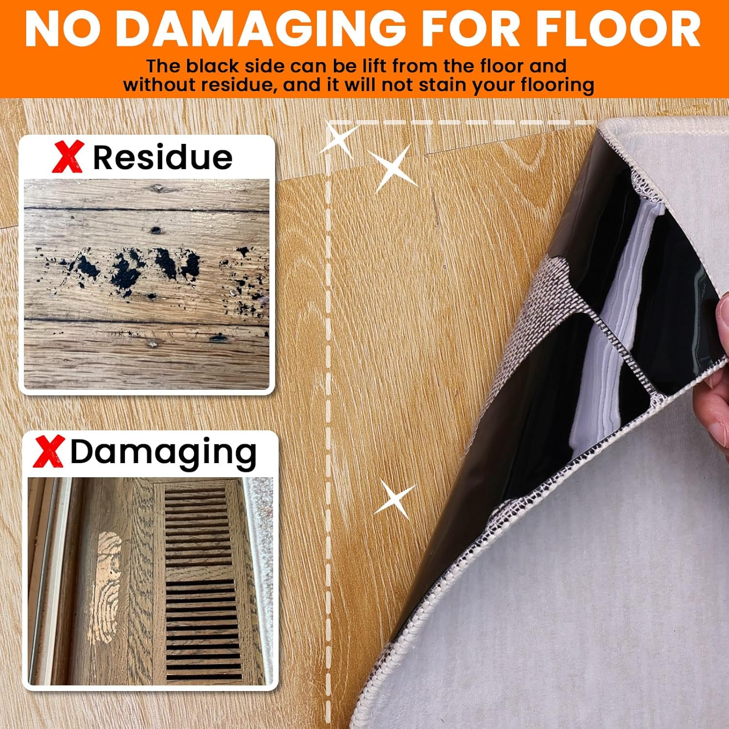 Skiennix Non-Slip Rug Grippers - Reusable Carpet Tape Pads for Hardwood & Tile Floors (12 Pack)