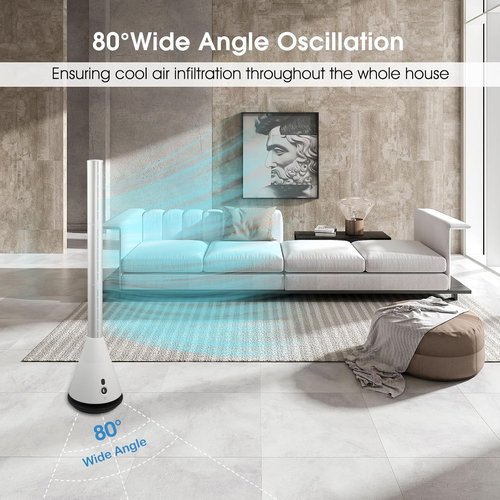 Bladeless Tower Fan - 80° Oscillating Air Circulator with Remote | 9 Speeds & 8H Timer for Home & Office