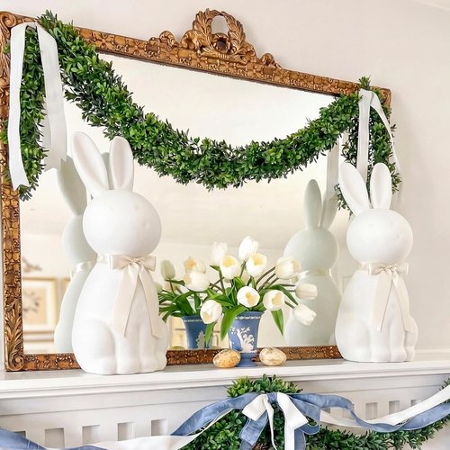 Lineshading White Easter Bunny Decorations - 25" Flocked Standing Large Bunny Figurine for Porch & Lawn Decor
