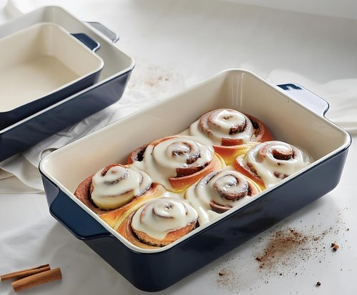 Kook Casserole Dish Set - Durable Ceramic Baking Pans with Handles | Large 8.5 x 14, 11 x 7, 8 x 5 (Navy)