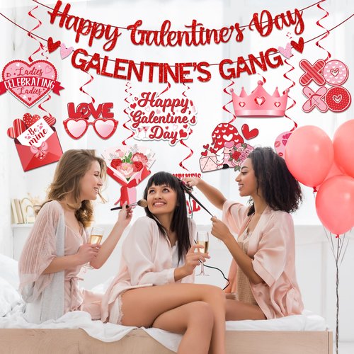 Lenyunge Galentines Day Decor, Galentines Gang Banner & Decorations, Red & Pink Heart Shaped, Leslie Knope Theme