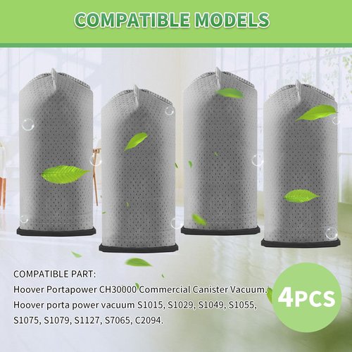 4 Pack Hoover Cloth Bags Replacement for Hoover Porta Power Swingette S1015 S1029 and CH30000 Commercial Canister Vacuum, Replace Part 43662023