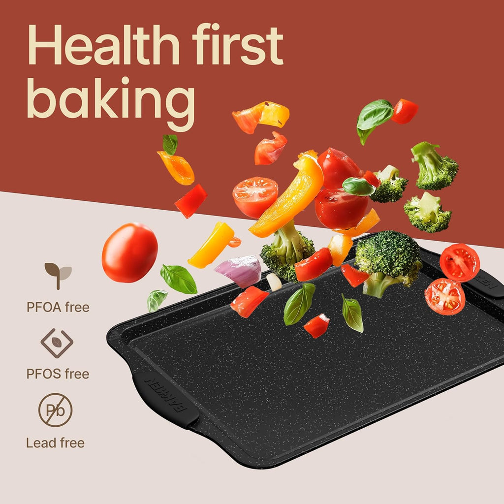 BAKKEN 8-Piece Nonstick Baking Pans Set | Professional Grade Carbon Steel with Gray Marble Coating - Oven & Dishwasher Safe
