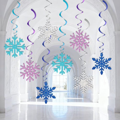 Winter Wonderland Banners, Glittery Snowflakes Hanging Swirls, 3D Laser Paper Snow Flakes for Winter Wonderland Frozen Party Decorations, Christmas Party Decoration, Birthday Home Decor.