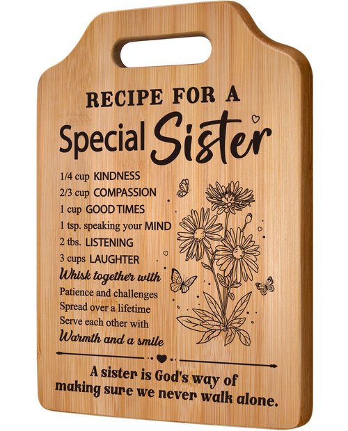 Gifts for Sister, Sister's Birthday Gifts from Sister, Recipe for A Special Cutting Board, Christmas Mothers Day Valentines Day Present for Sisters