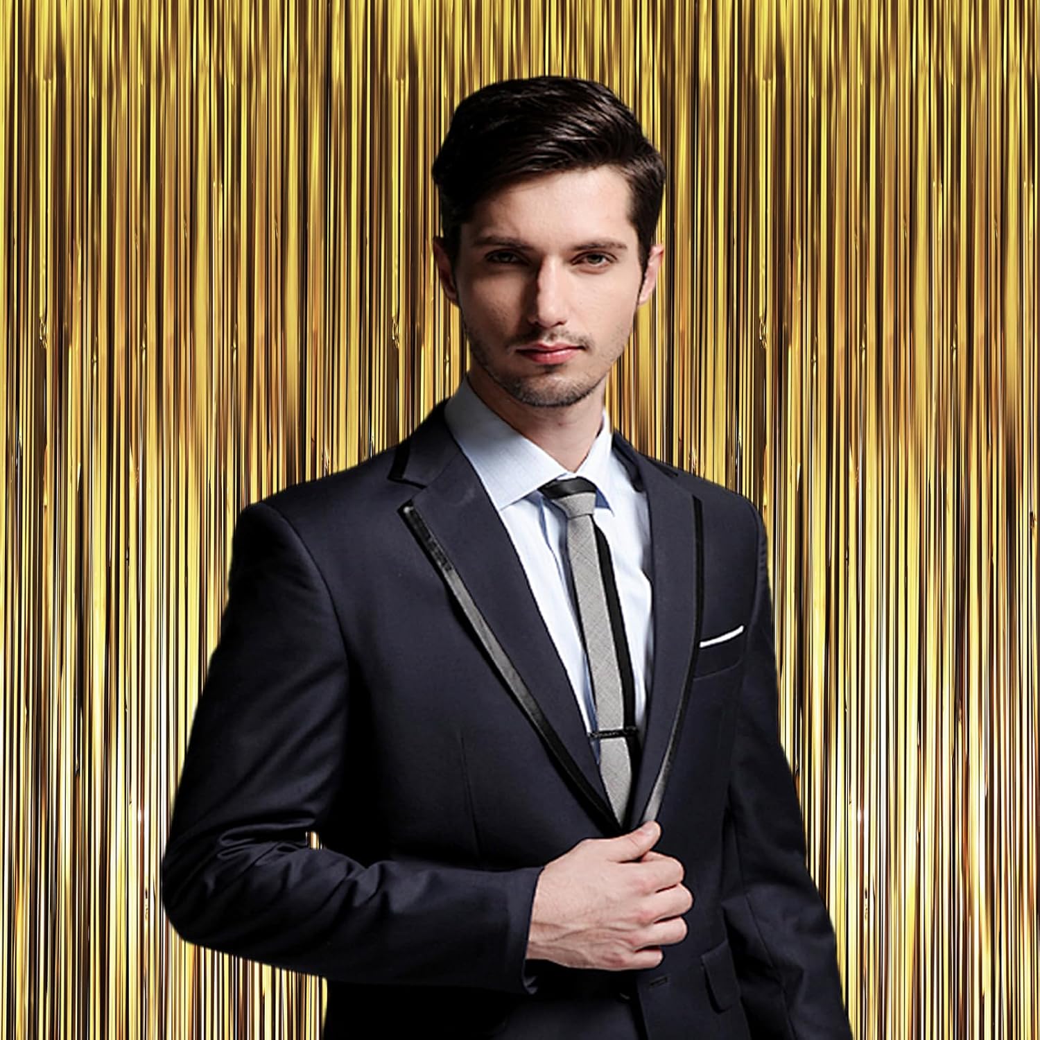 Voircoloria Matte Dark Gold Foil Fringe Backdrop Curtains - 3 Pack Tinsel Streamers for Parties & Events