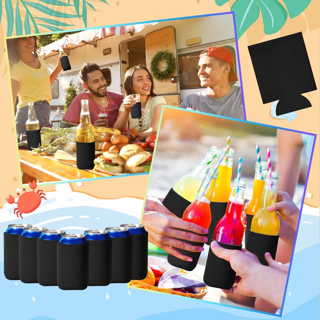 200 Pcs Blank Beer Can Cooler Sleeves Bulk Can Sleeve Beer Drink Sleeve Insulator Sleeve Soft Insulated Reusable Beer Can Coolers for Soda Beer Wedding Party Favors Supplies (Black)