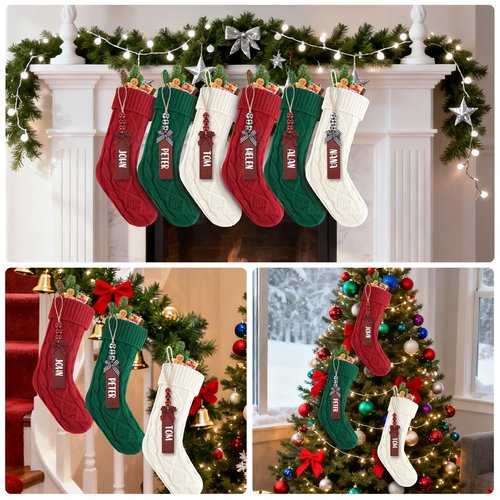 6PACK LumaBria18Inch Cable Knitted Personalized Christmas Stockings, Personalized Hanging Stockings for Holiday Party, Christmas Tree, and Family Home Decor in Red, White, Green
