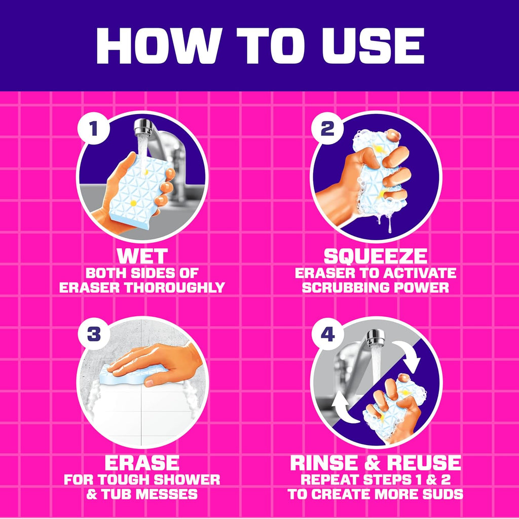 Mr. Clean Magic Eraser Sponge - Powerful Soap Scum Remover for Bathroom & Shower | 8 Count with Lemon Scent