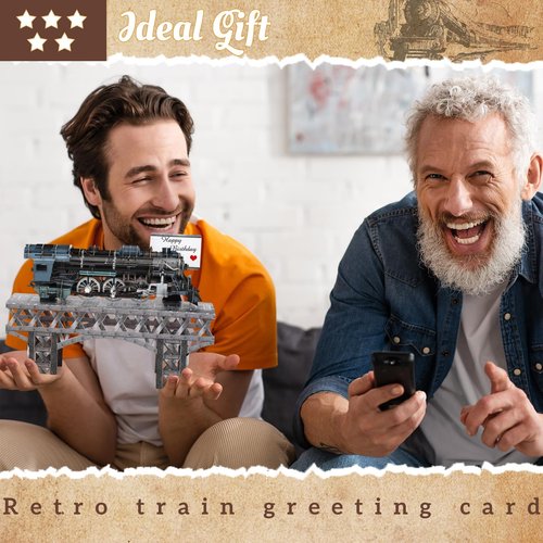 Teling 3D Pop Up Birthday Card for Men Unique Railway Vintage Train Card with Envelope Anniversary Birthday Day Gifts for Husband,Dad, Grandad, Men, Boyfriend, Adults 5" x 7.3"