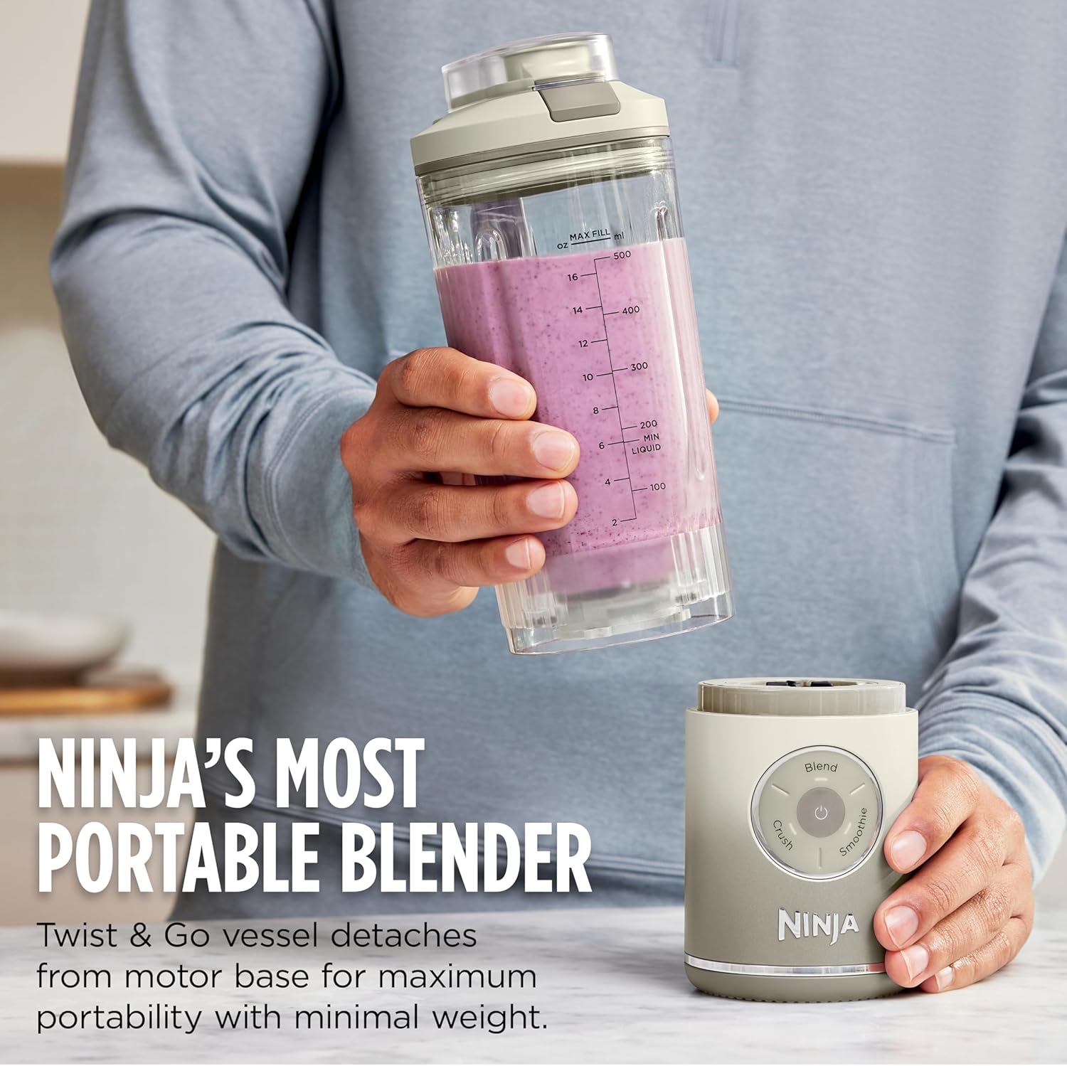 Ninja Blast Max Portable Blender - Cordless Personal Smoothie Maker with 3 Programs | 22 oz Silver Vessel