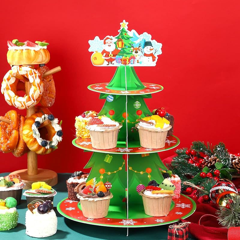 Christmas Cupcake Stand 3-Tier Dessert Tower - Giant Cardboard Tree Display