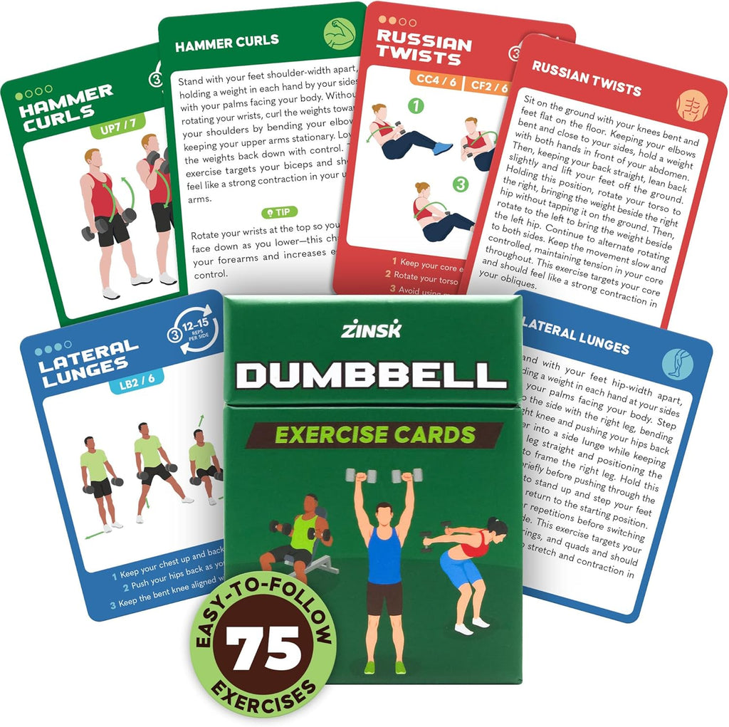 75 Dumbbell Workout Cards - Full Body Weight Training Exercise Deck for At-Home Fitness | 12 Pre-Made Strength Workouts
