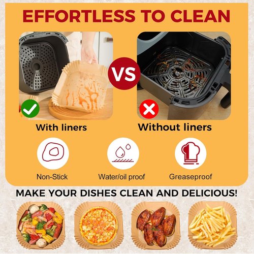 Air Fryer Liners - 100 Pcs Non-Stick Parchment Paper for 1-3 QT Air Fryers | 4.7 Inch Square Sheets