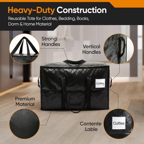 HOLDN’ STORAGE Extra Large Moving Bags - 10-Pack Heavy-Duty Reusable Totes with Zipper Lids | 45 Gallons Each