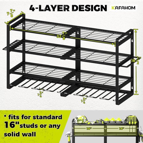 KAFAHOM Power Tool Organizer - Heavy-Duty 8 Drill Wall Mount Storage Rack | 4 Layers with Tool Holders