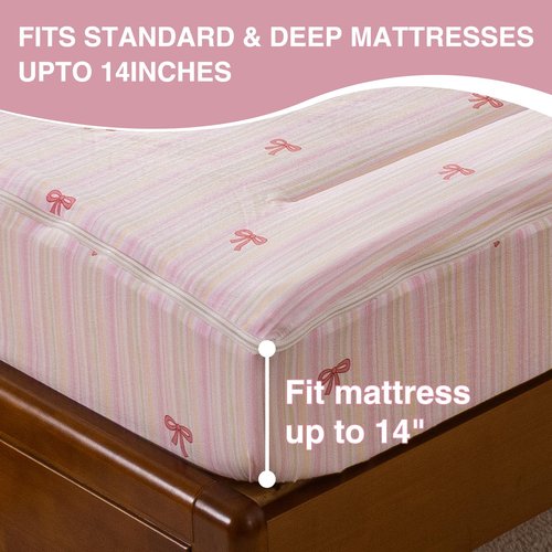 A Nice Night Zipper Bedding Pink Bow Printed on Colorful Rainbow Background Zippered Kids Comforter Set,Seersucker Chic Style Ultra Soft,Twin