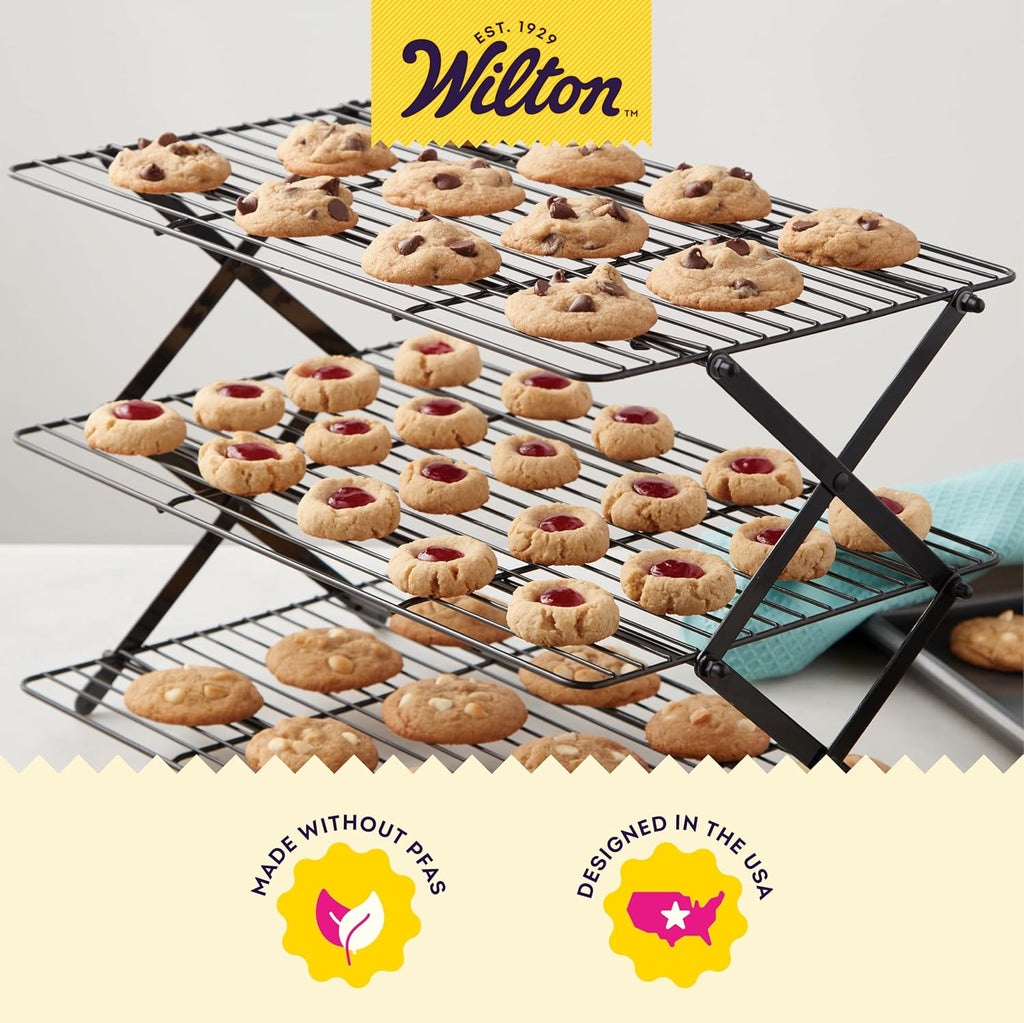 Wilton Gold Non-Stick Bakeware - Premium Warp-Resistant Design | 3-Tier Cooling Rack