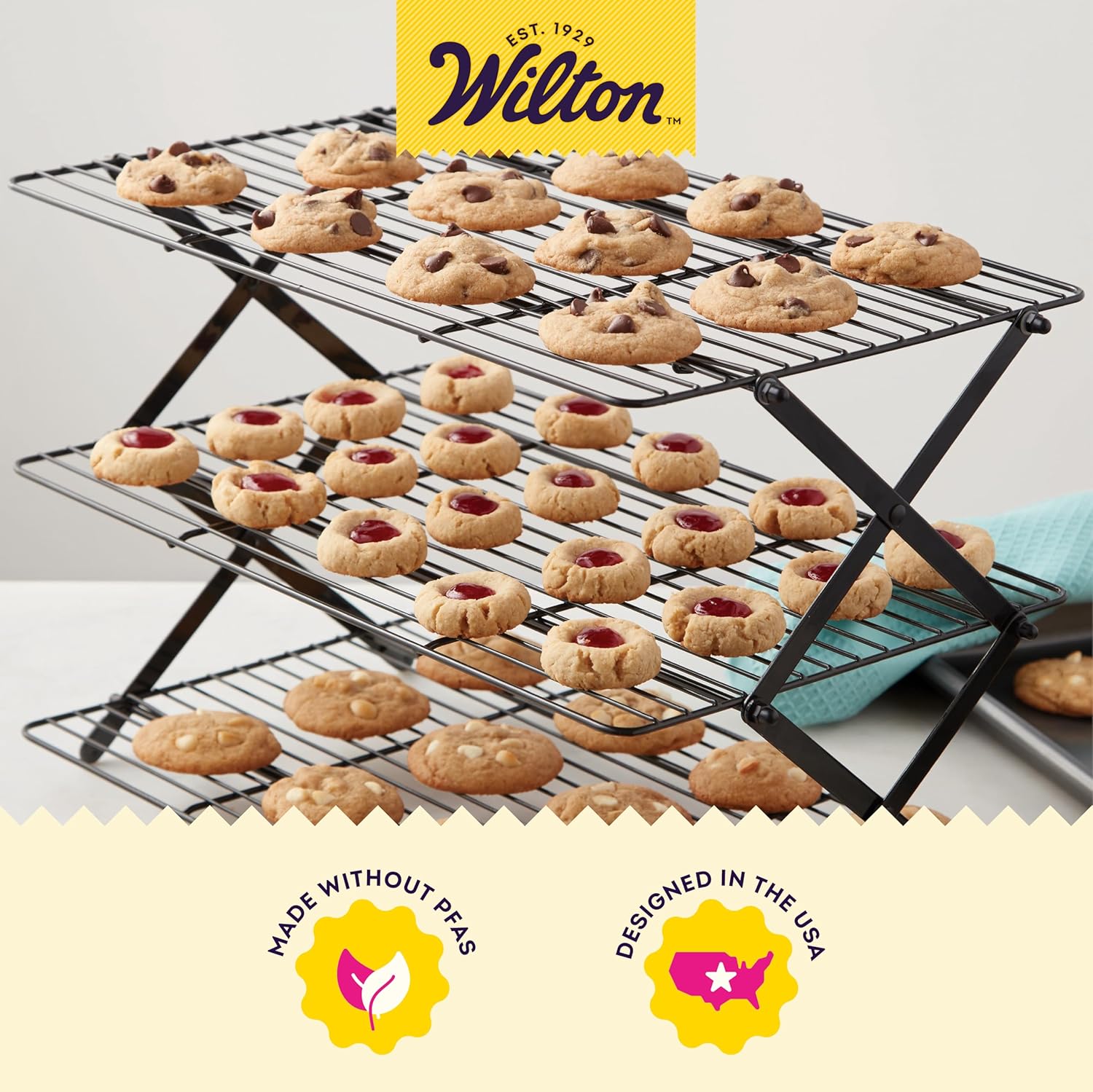 Wilton Gold Non-Stick Bakeware - Premium Warp-Resistant Design | 3-Tier Cooling Rack