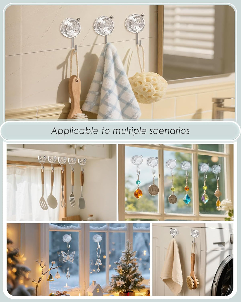 Upgrade Suction Cup Hooks by [Brand Name] - Heavy Duty Clear Towel Hooks for Bathroom | 4 Pack for Tile & Glass