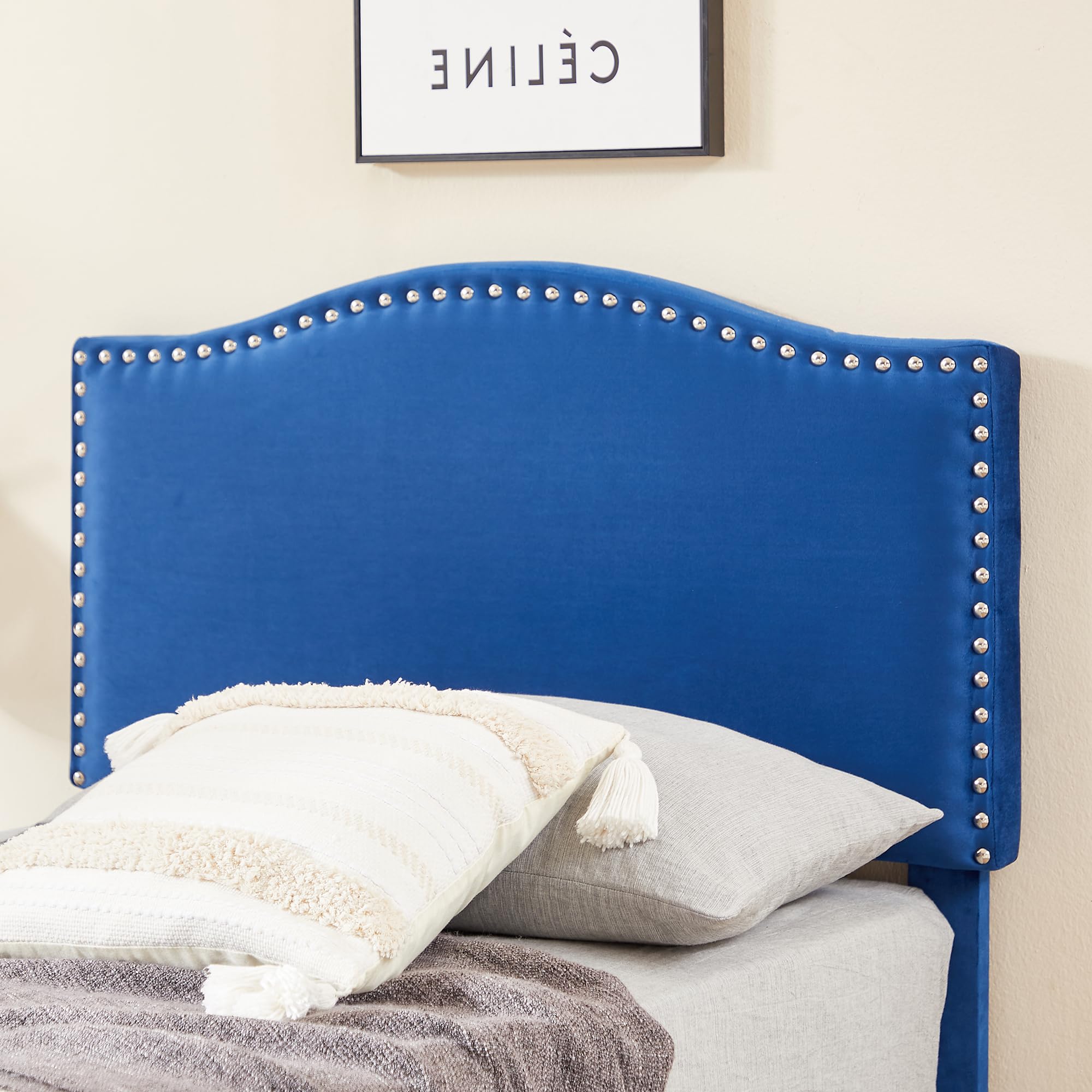 VECELO Twin Upholstered Platform Bed Frame for Kids,Girls,Boys,with Tufted Adjustable Headboard/Mattress Foundation/Wood Slat Support,Easy Assembly,Dark Blue