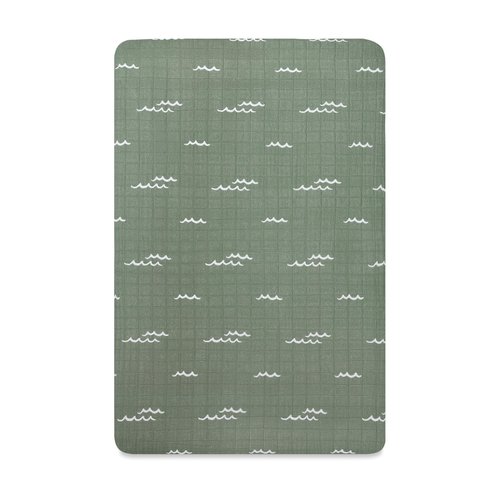 Babyletto 100% Organic Cotton Mini Crib Sheet, GOTS-Certified, Fitted 360°, Ultra-Soft and Breathable Muslin - Ocean Waves