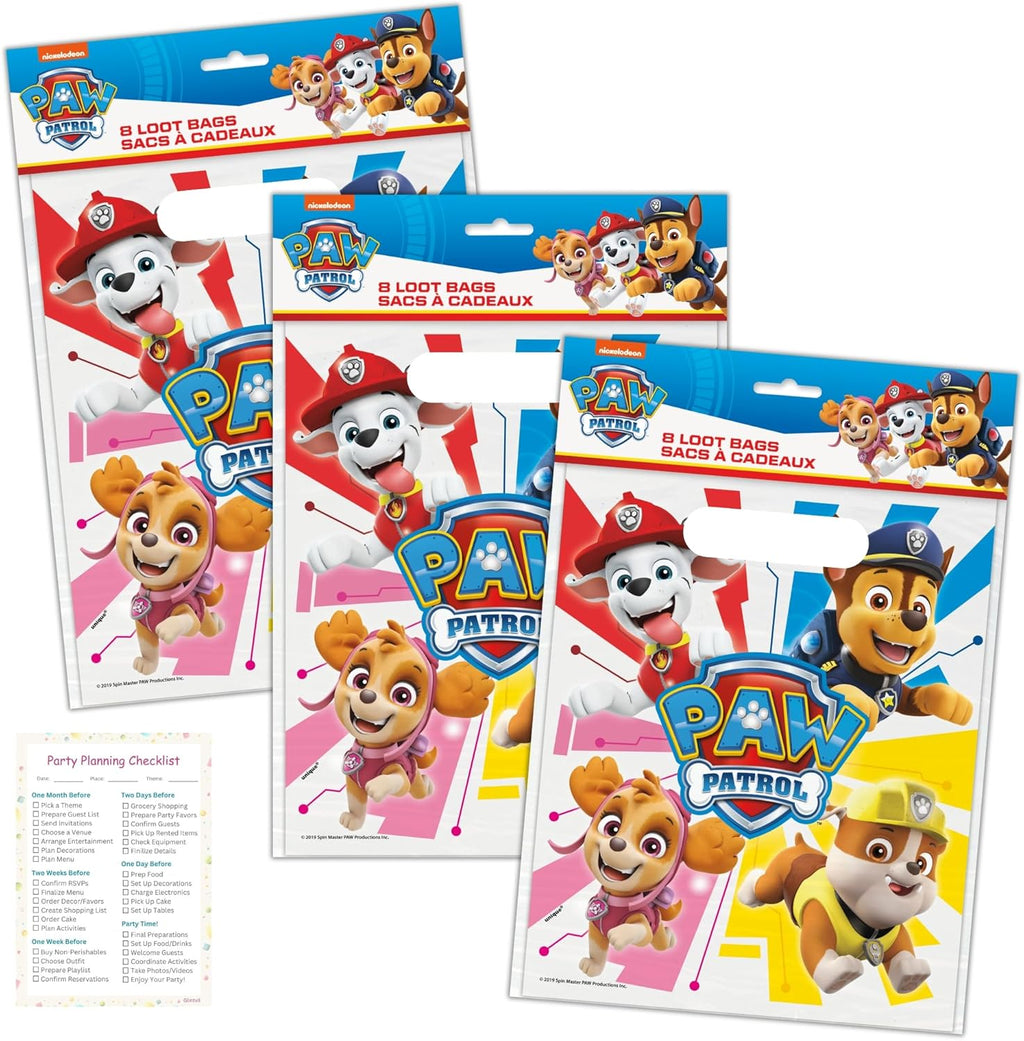 Paw Patrol Goodie Bags - 24 Plastic Party Favors with Checklist | Perfect for Birthday Decorations