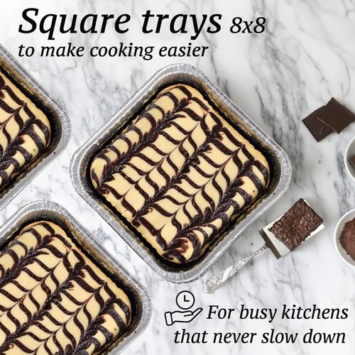 8x8 Foil Pans | 55 Pack Aluminum Baking Pans - Disposable for Heating & Baking Cakes - 8 Inch Square