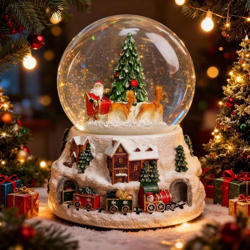 Christmas Snow Globe - LED Light & Musical Snowflakes | 5.9 Inch Santa Claus & Christmas Tree Decoration
