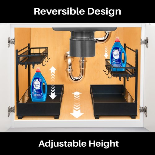 LYNK PROFESSIONAL® Pull Out Under Sink Kitchen Cabinet Organizer - 10" W x 14" D 2-Tier Drawer - Sliding Shelf Organizer for Cabinets and Undersink Storage Shelves - Lifetime Ltd. Warranty – Black