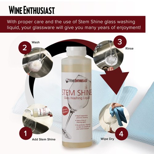 Wine Enthusiast Stem Shine - Wine Glass Liquid Cleaner to Eliminate Streaks, Remove Odor, Clean Contaminants & Grim – Hand Wash Delicate Glassware & Crystal (16 oz)