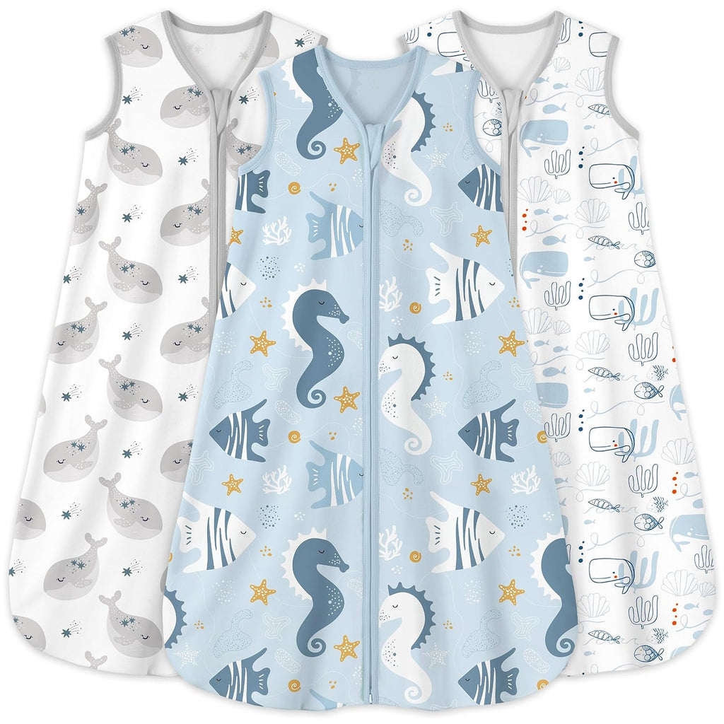 Yoofoss Baby Sleep Sack - 0.5 Tog Wearable Blanket for Infants | 3-Pack Organic Cotton, 0-6 Months