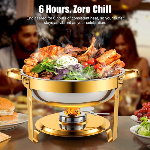Chafing Dishes for Buffet 2Pack 4.5QT Round Stainless Steel Chafing Dish Set for Home Parties Catering Events Complete Buffet Warmer Set (Gold 2)