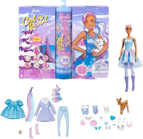 Barbie Color Reveal Advent Calendar - 1 Doll, 3 Pets, Clothes & 25 Surprises for Kids