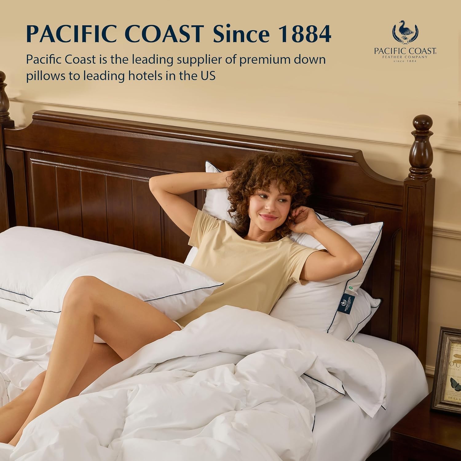 Pacific Coast Goose Feather & Down Bed Pillows - Soft, Fluffy Standard Size Set of 2 | 100% Cotton Shell