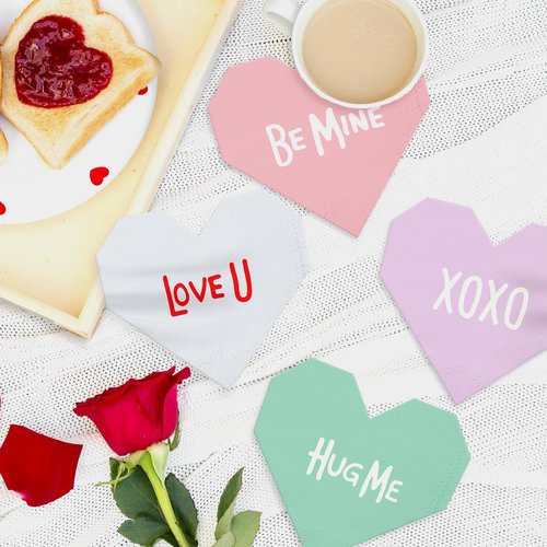 100 pcs Valentines Heart Shaped Napkins, Valentine's Day Cocktail Party Supplies, Heart Napkins for Kids Classroom Decor