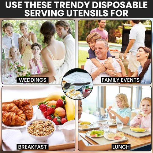 C&S Event Supply Co. Heavy Duty Black Plastic Serving Spoons - 12 Count, Perfect for Catering & Events