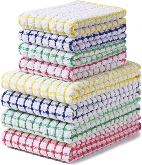 Homaxy Kitchen Towels Set - Super Soft & Absorbent Cotton Dishcloths | 8-Piece, 16x25 & 12x12 Inches, Multi-Color