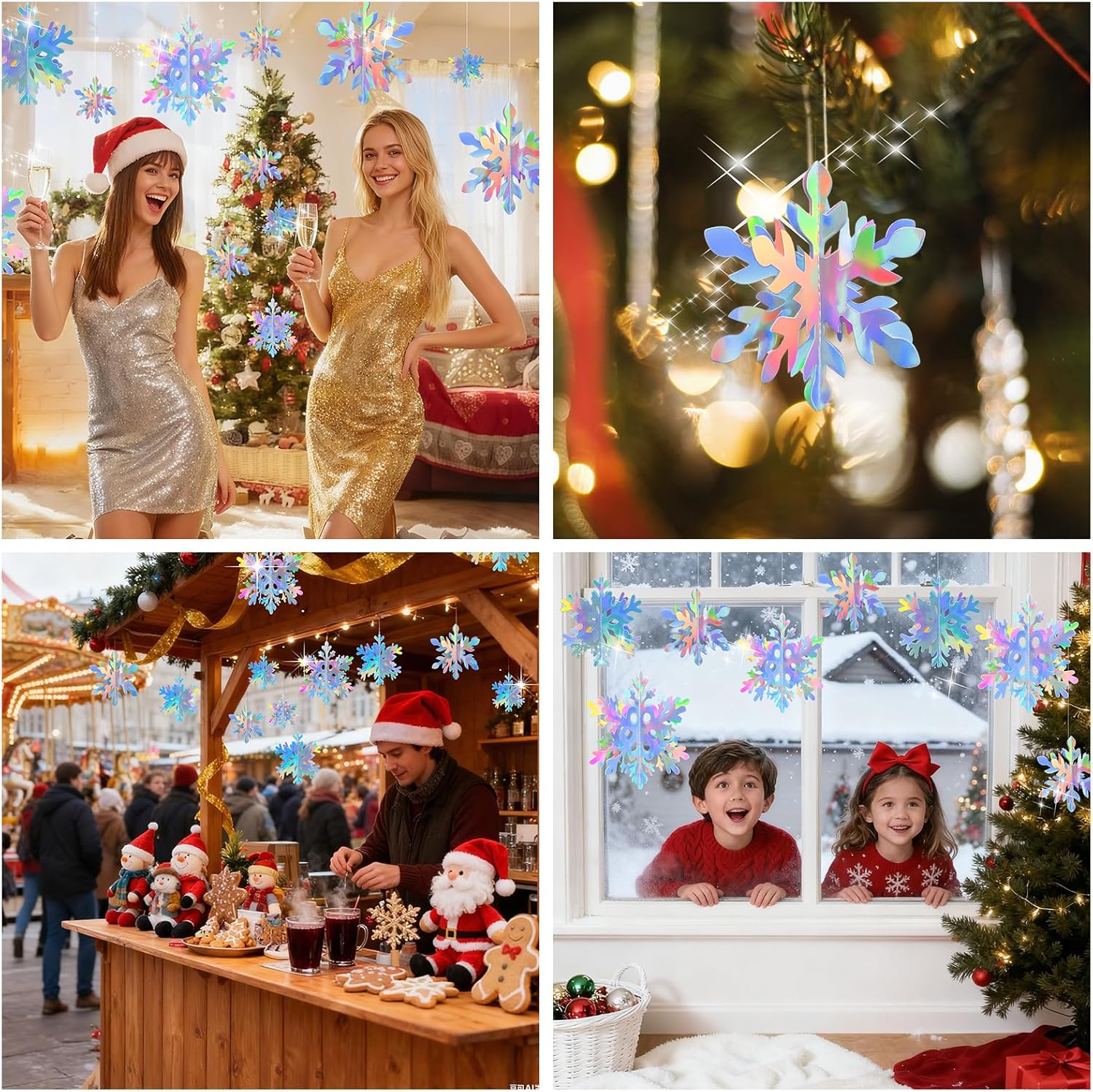 Skiennix 18 Pcs 3D Snowflake Decorations - Iridescent Hanging Ornaments for Winter Wonderland Decor