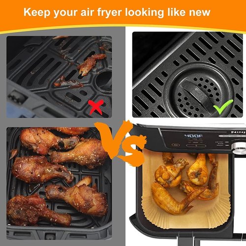 HONYAO Air Fryer Paper Liners - Disposable Baking Inserts for Ninja Foodi DZ201/401 | 8.1x5.5 Inch, BPA Free