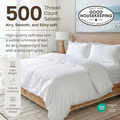 California Design Den Queen Size Sheet Set - 500 Thread Count 100% Cotton Sateen - Deep Pocket White Bedding