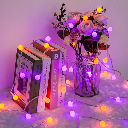 JMEXSUSS 100 LED Globe String Lights - 33ft Indoor/Outdoor Fairy Lights with Remote | 8 Modes in Orange & Purple