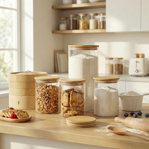 HomArtist Large Glass Food Storage Containers - 180oz Set of 2 with Bamboo Airtight Lids | Ideal for Flour, Sugar, Pasta, Rice, and More
