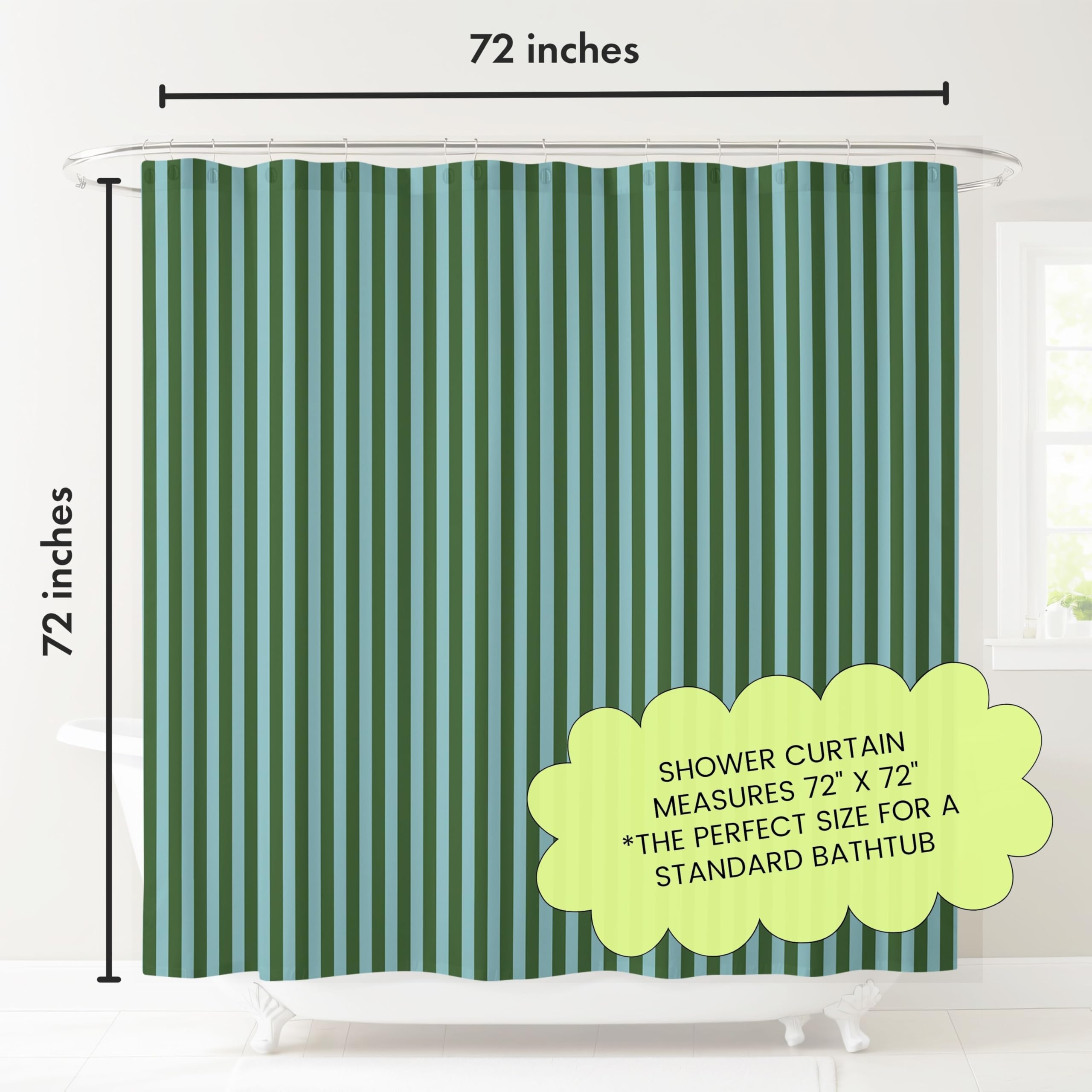Worthwhile Goods Striped Shower Curtain - Green and Teal Stripes - Modern Coloruful Home Decor - Fabric Shower Curtain for Any Bathroom - 72x72 Inches (Green/Teal Stripes)