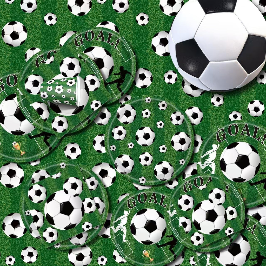 Soccer Birthday Party Decorations Includes Plates Napkins Banner Cups Tablecloth for Soccer Sports Theme Birthday Party Decorations, Serve 20